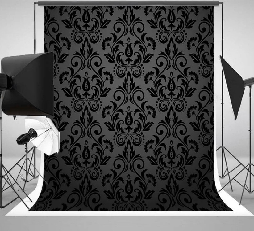 Photography Dark Cloth - czarny szary biały adamaszek ciemny kwiatowy